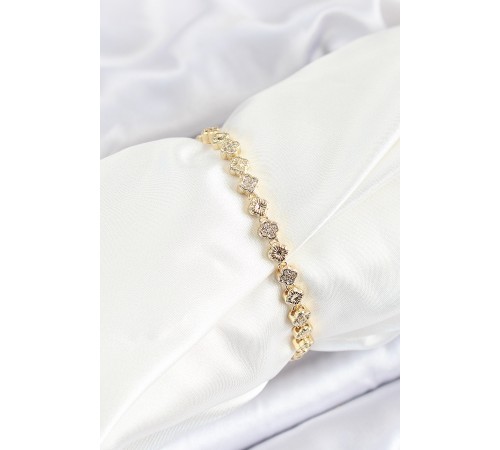 Pirinç Yonca Model Zirkon Taşlı Gold Renk VİP Seri Kadın Bileklik Pirinç Yonca Model Zirkon Taşlı Gold Renk VİP Seri Kadın Bileklik