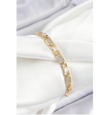 Pirinç Zincir Model Zirkon Taşlı Gold Renk VİP Seri Kadın Bileklik