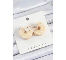 Pirinç Mermer Desenli Vintage Yarım Halka Model Gold Renk Kadın Küpe