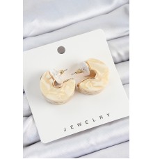 Pirinç Mermer Desenli Vintage Yarım Halka Model Gold Renk Kadın Küpe