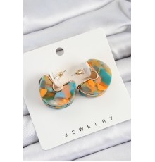 Pirinç Mermer Desenli Vintage Yarım Halka Model Gold Renk Kadın Küpe