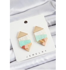 Pirinç Mermer Desenli Vintage Geometrik Model Gold Renk Kadın Küpe