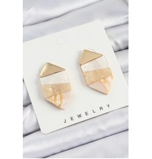 Pirinç Mermer Desenli Vintage Geometrik Model Gold Renk Kadın Küpe