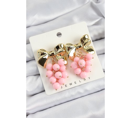 Pirinç Sallantılı Pembe Boncuklu Fiyonk Vintage Model Gold Renk Kadın Küpe Pirinç Sallantılı Pembe Boncuklu Fiyonk Vintage Model Gold Renk Kadın Küpe