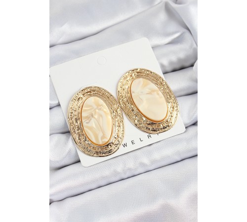 Pirinç Mermer Desenlli Bej Sedef Oval Vintage Model Gold Renk Kadın Küpe Pirinç Mermer Desenlli Bej Sedef Oval Vintage Model Gold Renk Kadın Küpe