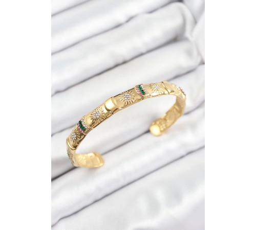 Pirinç Karışık Zirkon Taşlı Çiçek Model Gold Renk Altı Açık Kadın Bileklik Pirinç Karışık Zirkon Taşlı Çiçek Model Gold Renk Altı Açık Kadın Bileklik