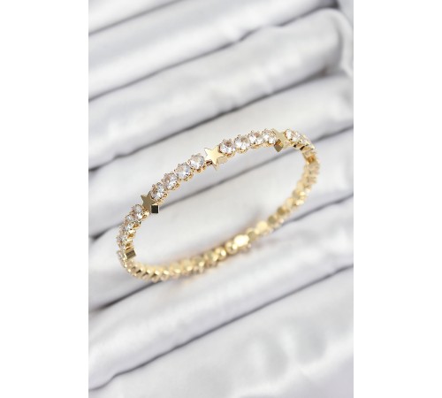 Pirinç Zirkon Taşlı Yıldız Model Gold Renk Yaylı Kadın Bileklik Pirinç Zirkon Taşlı Yıldız Model Gold Renk Yaylı Kadın Bileklik