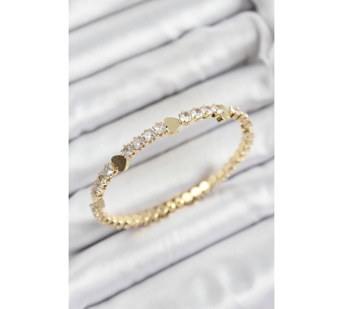 Pirinç Zirkon Taşlı Kalp Model Gold Renk Yaylı Kadın Bileklik Pirinç Zirkon Taşlı Kalp Model Gold Renk Yaylı Kadın Bileklik