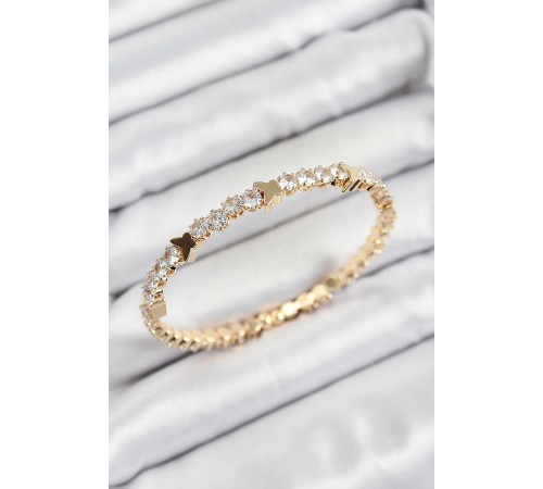 Pirinç Zirkon Taşlı Kelebek Model Gold Renk Yaylı Kadın Bileklik Pirinç Zirkon Taşlı Kelebek Model Gold Renk Yaylı Kadın Bileklik