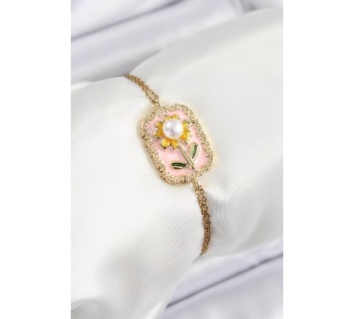 316L Çelik Zincir Pembe Mineli Sanatsal Portre İnci Detaylı Papatya Model Gold Renk Kadın Bileklik 316L Çelik Zincir Pembe Mineli Sanatsal Portre İnci Detaylı Papatya Model Gold Renk Kadın Bileklik