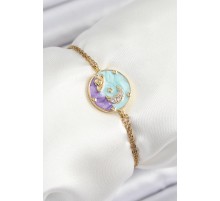 316L Çelik Zincir Mineli Sanatsal Portre Zirkon Taşlı Gezegen Model Gold Renk Kadın Bileklik