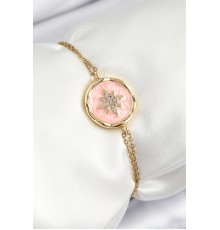 316L Çelik Zincir Pembe Mineli Sanatsal Portre Kuzey Yıldızı Model Gold Renk Kadın Bileklik