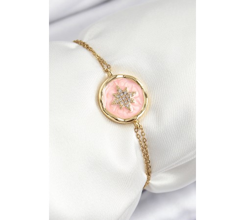316L Çelik Zincir Pembe Mineli Sanatsal Portre Kuzey Yıldızı Model Gold Renk Kadın Bileklik 316L Çelik Zincir Pembe Mineli Sanatsal Portre Kuzey Yıldızı Model Gold Renk Kadın Bileklik