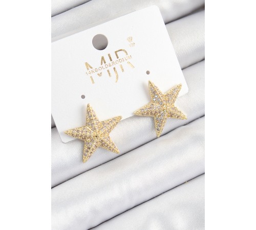 Pirinç Zirkon Taşlı Yıldız Model Gold Renk Kadın Küpe Pirinç Zirkon Taşlı Yıldız Model Gold Renk Kadın Küpe