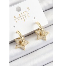 Pirinç Zirkon Taşlı Yıldız Figürlü Halka Model Gold Renk Kadın Küpe