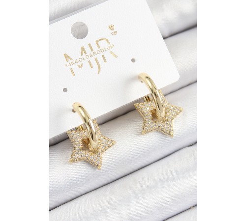 Pirinç Zirkon Taşlı Yıldız Figürlü Halka Model Gold Renk Kadın Küpe Pirinç Zirkon Taşlı Yıldız Figürlü Halka Model Gold Renk Kadın Küpe
