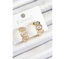 Pirinç Zirkon Taşlı Damla Figürlü Halka Model Gold Renk Kadın Küpe