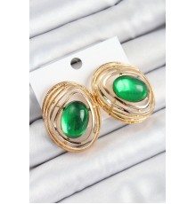 Pirinç Zümrüt Yeşili Zirkon Taşlı Oval Model Gold Renk Kadın Küpe