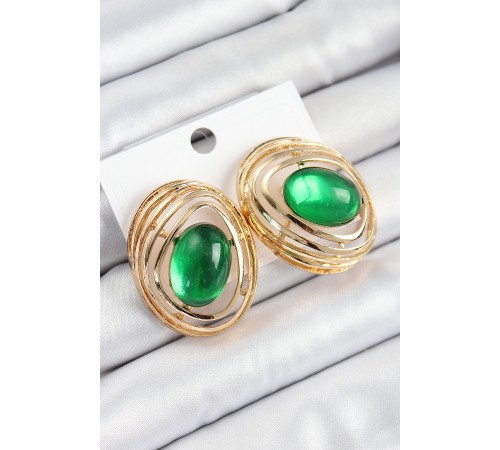 Pirinç Zümrüt Yeşili Zirkon Taşlı Oval Model Gold Renk Kadın Küpe Pirinç Zümrüt Yeşili Zirkon Taşlı Oval Model Gold Renk Kadın Küpe