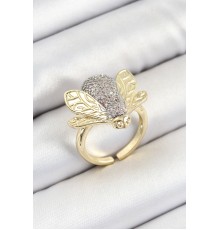Pirinç Zirkon Taşlı Arı Model Gümüş Ve Gold Renk Kadın Yüzük