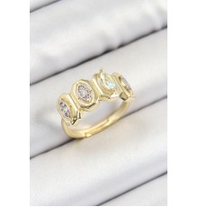 Pirinç Zirkon Taşlı Damla Model Gold Renk Kadın Yüzük