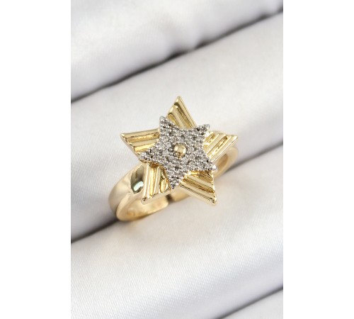 Pirinç Zirkon Taşlı Yıldız Model Gold Ve Gümüş Renk Kadın Yüzük Pirinç Zirkon Taşlı Yıldız Model Gold Ve Gümüş Renk Kadın Yüzük