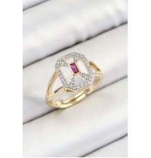Pirinç Zirkon Taşlı Baget Model Gold Renk Kadın Yüzük