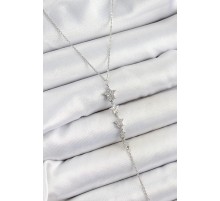 Pirinç Zirkon Taşlı Sıralı Yıldız Figürlü Y Model Gümüş Renk Kadın Kolye