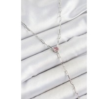 Pirinç Zirkon Taşlı Pembe Kalp Figürlü Y Model Gümüş Renk Kadın Kolye