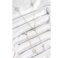 316L Çelik Zirkon Taşlı Kalp Figürlü Y Model Gümüş Renk Kadın Kolye