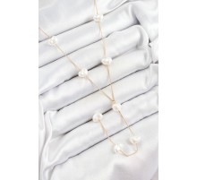 Pirinç İncili Kalp Figürlü Y Model Gold Renk Kadın Kolye