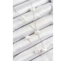 Pirinç İncili Kalp Figürlü Y Model Gümüş Renk Kadın Kolye