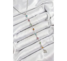 Pirinç Gümüş Renk Karışık Renk Zirkon Taşlı Y Kadın Kolye