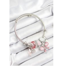 316L Çelik Pembe Zirkon Taşlı Kelebek Model Gümüş Renk Charm Bileklik