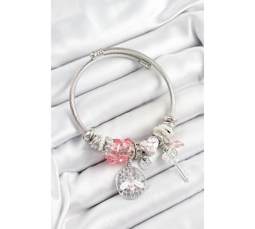 316L Çelik Pembe Zirkon Taşlı Baykuş Arı Ve Anahtar Model Gümüş Renk Charm Bileklik 316L Çelik Pembe Zirkon Taşlı Baykuş Arı Ve Anahtar Model Gümüş Renk Charm Bileklik