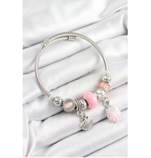 316L Çelik Pembe İstiridye Model Gümüş Renk Charm Bileklik