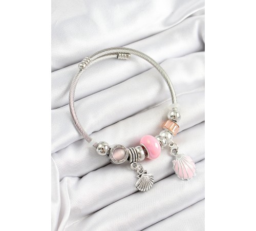 316L Çelik Pembe İstiridye Model Gümüş Renk Charm Bileklik 316L Çelik Pembe İstiridye Model Gümüş Renk Charm Bileklik
