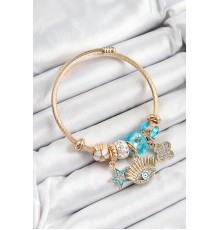 316L Çelik Mavi Zirkon Taşlı Yıldız Göz Ve Yonca Model Gold Renk Charm Bileklik