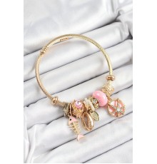 316L Çelik Pembe Zirkon Taşlı Balık Deniz Kabuğu Ve Deniz Yıldızı Model Gold Renk Charm Bileklik