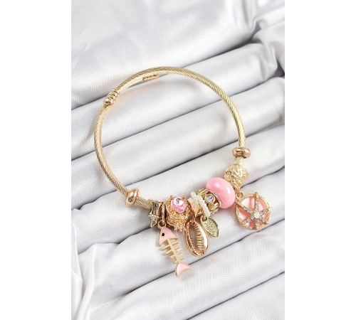 316L Çelik Pembe Zirkon Taşlı Balık Deniz Kabuğu Ve Deniz Yıldızı Model Gold Renk Charm Bileklik 316L Çelik Pembe Zirkon Taşlı Balık Deniz Kabuğu Ve Deniz Yıldızı Model Gold Renk Charm Bileklik