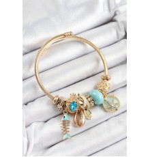 316L Çelik Mavi Zirkon Taşlı Balık Deniz Kabuğu Ve Deniz Yıldızı Model Gold Renk Charm Bileklik
