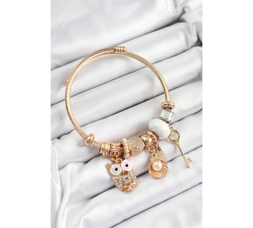 316L Çelik Beyaz Zirkon Taşlı Baykuş İstiridye Ve Anahtar Model Gold Renk Charm Bileklik 316L Çelik Beyaz Zirkon Taşlı Baykuş İstiridye Ve Anahtar Model Gold Renk Charm Bileklik