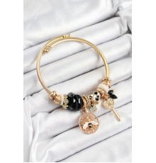 316L Çelik Siyah Zirkon Taşlı Baykuş Arı Ve Anahtar Model Gold Renk Charm Bileklik