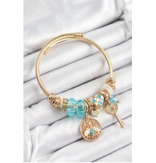 316L Çelik Mavi Zirkon Taşlı Baykuş Arı Ve Anahtar Model Gold Renk Charm Bileklik