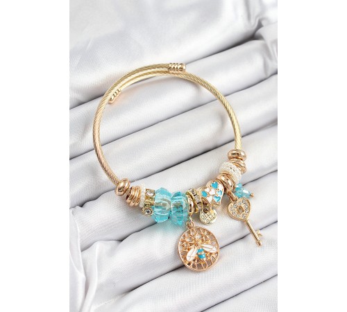316L Çelik Mavi Zirkon Taşlı Baykuş Arı Ve Anahtar Model Gold Renk Charm Bileklik 316L Çelik Mavi Zirkon Taşlı Baykuş Arı Ve Anahtar Model Gold Renk Charm Bileklik