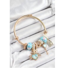 316L Çelik Mavi Zirkon Taşlı Kilit Anahtar Ve Kalp Model Gold Renk Charm BileklikCharm Bileklik