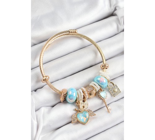 316L Çelik Mavi Zirkon Taşlı Kilit Anahtar Ve Kalp Model Gold Renk Charm BileklikCharm Bileklik 316L Çelik Mavi Zirkon Taşlı Kilit Anahtar Ve Kalp Model Gold Renk Charm BileklikCharm Bileklik