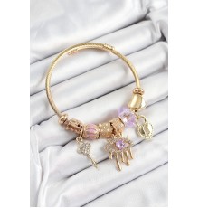 316L Çelik Mor Zirkon Taşlı Kilit Göz Ve Anahtar Model Gold Renk Charm Bileklik