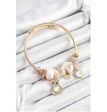 316L Çelik Beyaz Zirkon Taşlı Ayıcık Ve Kalp Model Gold Renk Charm Bileklik