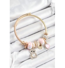 316L Çelik Pembe Zirkon Taşlı Ayıcık Ve Kalp Model Gold Renk Charm Bileklik